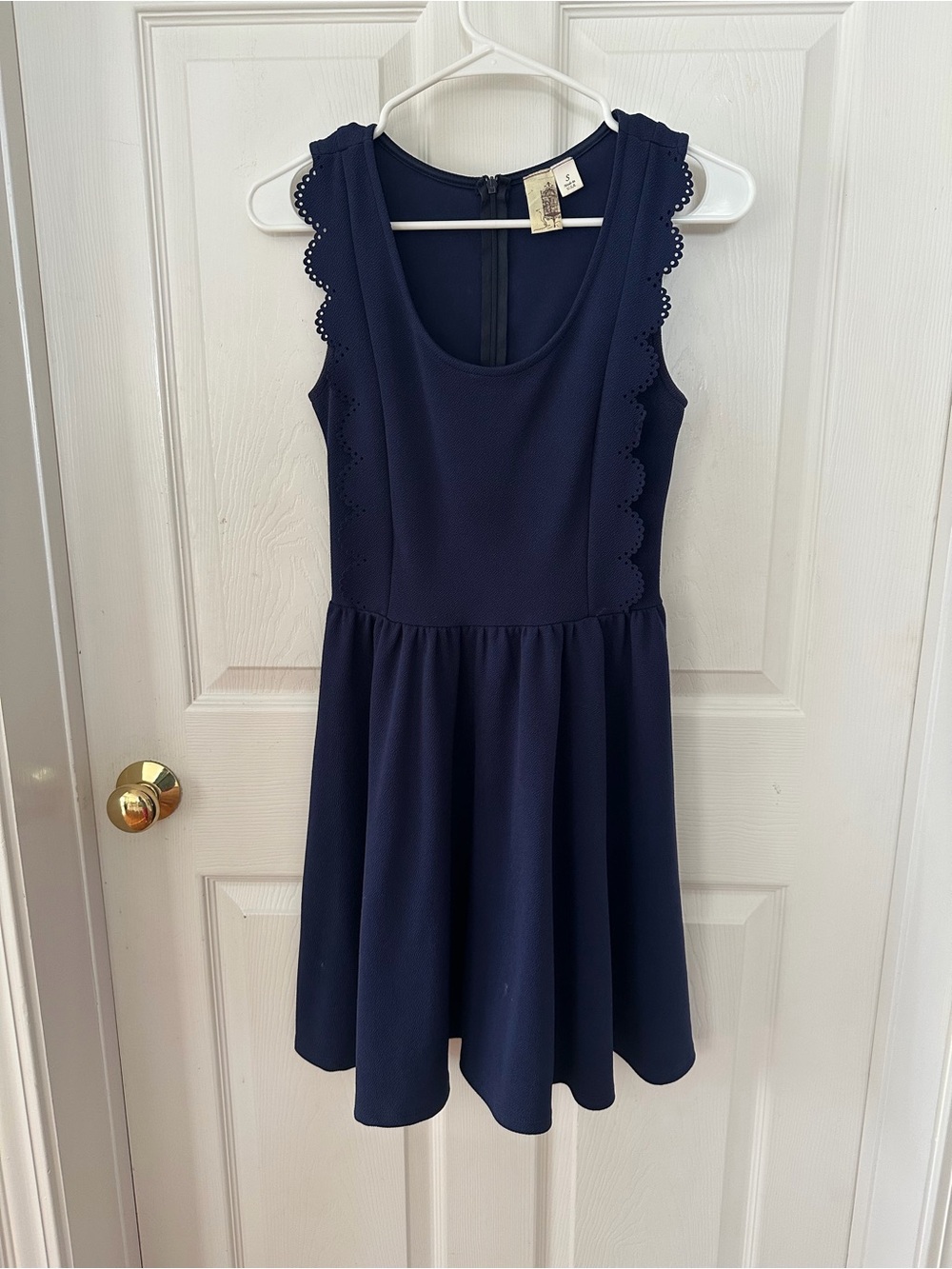 Anthropologie Navy Scalloped Sleeve Fit & Flare Mini Dress